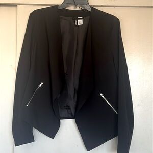 H&M Black Casual Blazer With Zipper Pocket